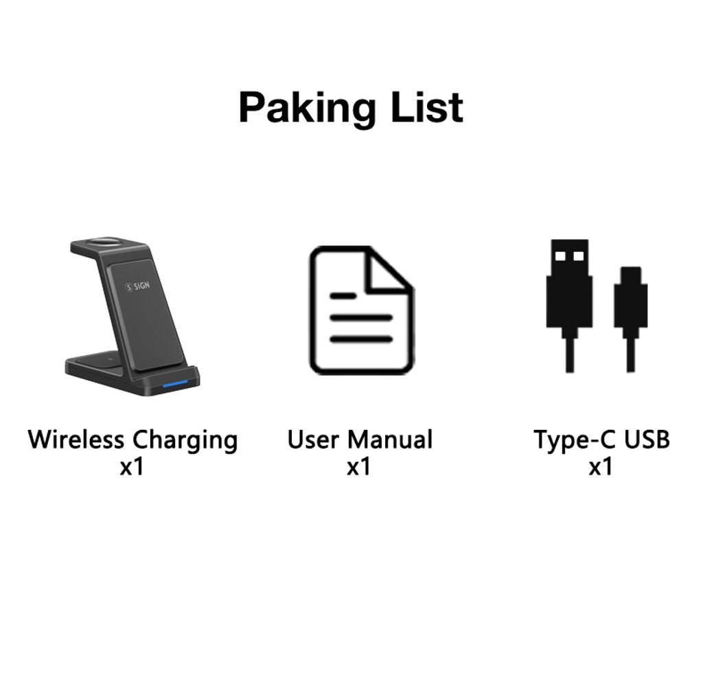 SiGN 3-in-1 Qi Langaton Latausteline 15W - Musta