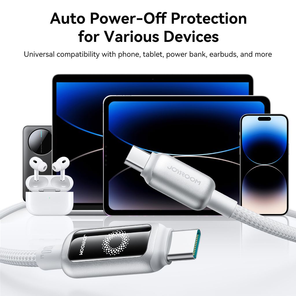 Joyroom USB-C to USB-C Fast Charging Data Cable 100W, 1.2m - White