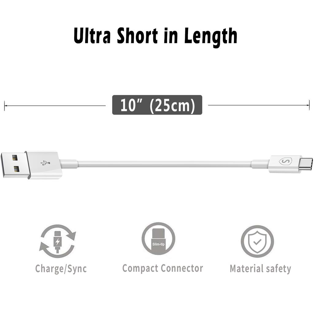 SiGN USB-C-kaapeli pikalataukseen 2,4 A, 0,25 m - valkoinen