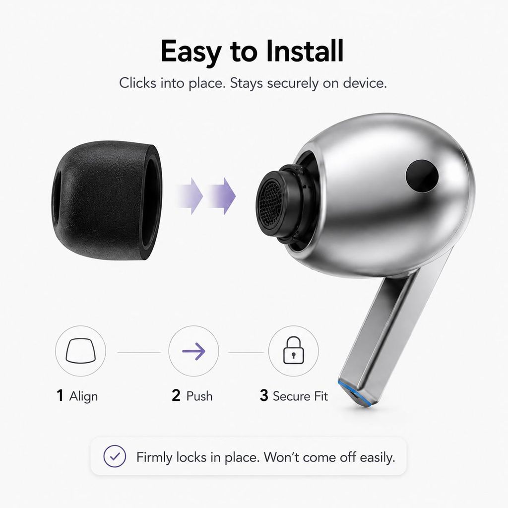 XDcase Samsung Galaxy Buds3 Pro Memory Foam-ørepropper, 3 par – svart
