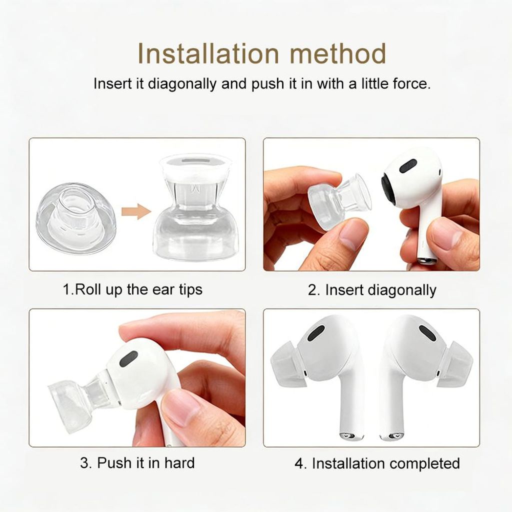 AirPods Pro/Pro 2 Silikonøretupper + Rengjøringsbørste, 4 Par - Gjennomsiktige