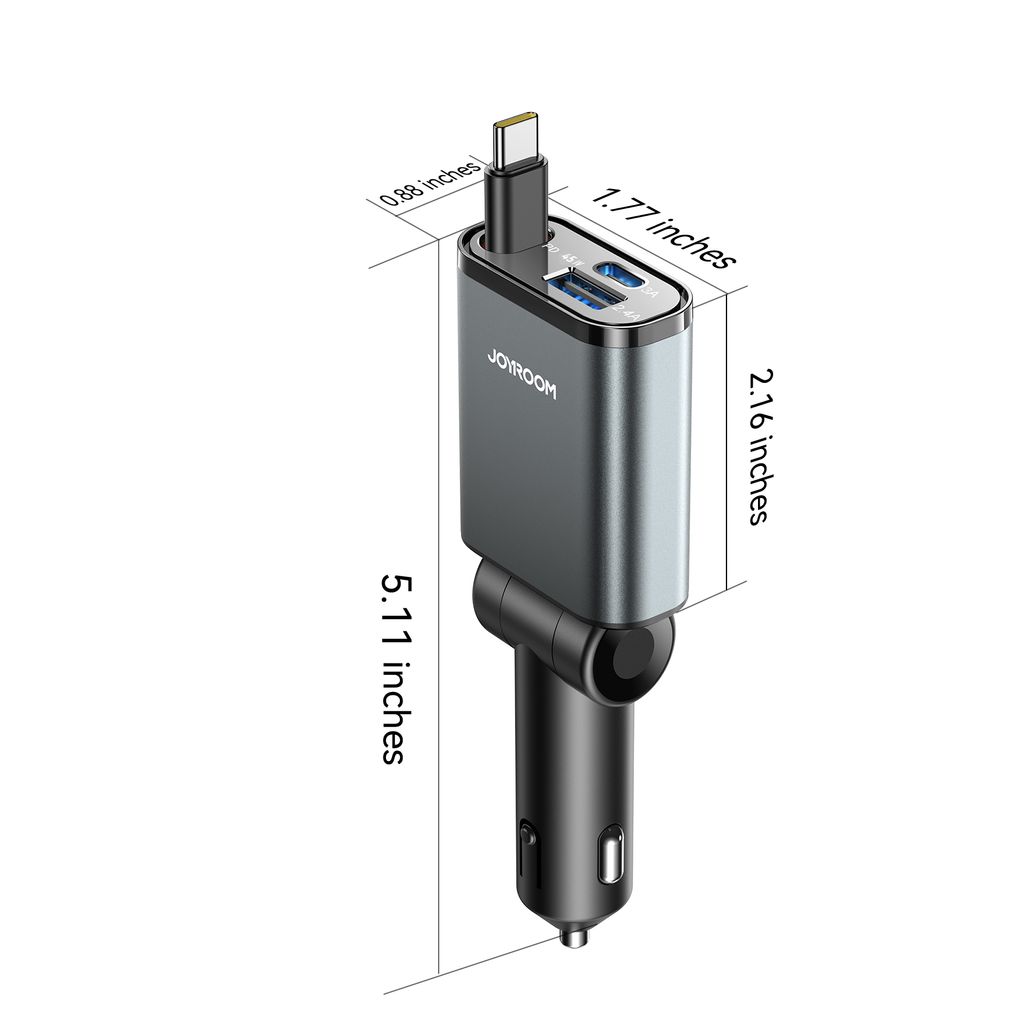 Joyroom JR-CL22A 3-i-1 billader 60W med uttrekkbar USB-C-kabel