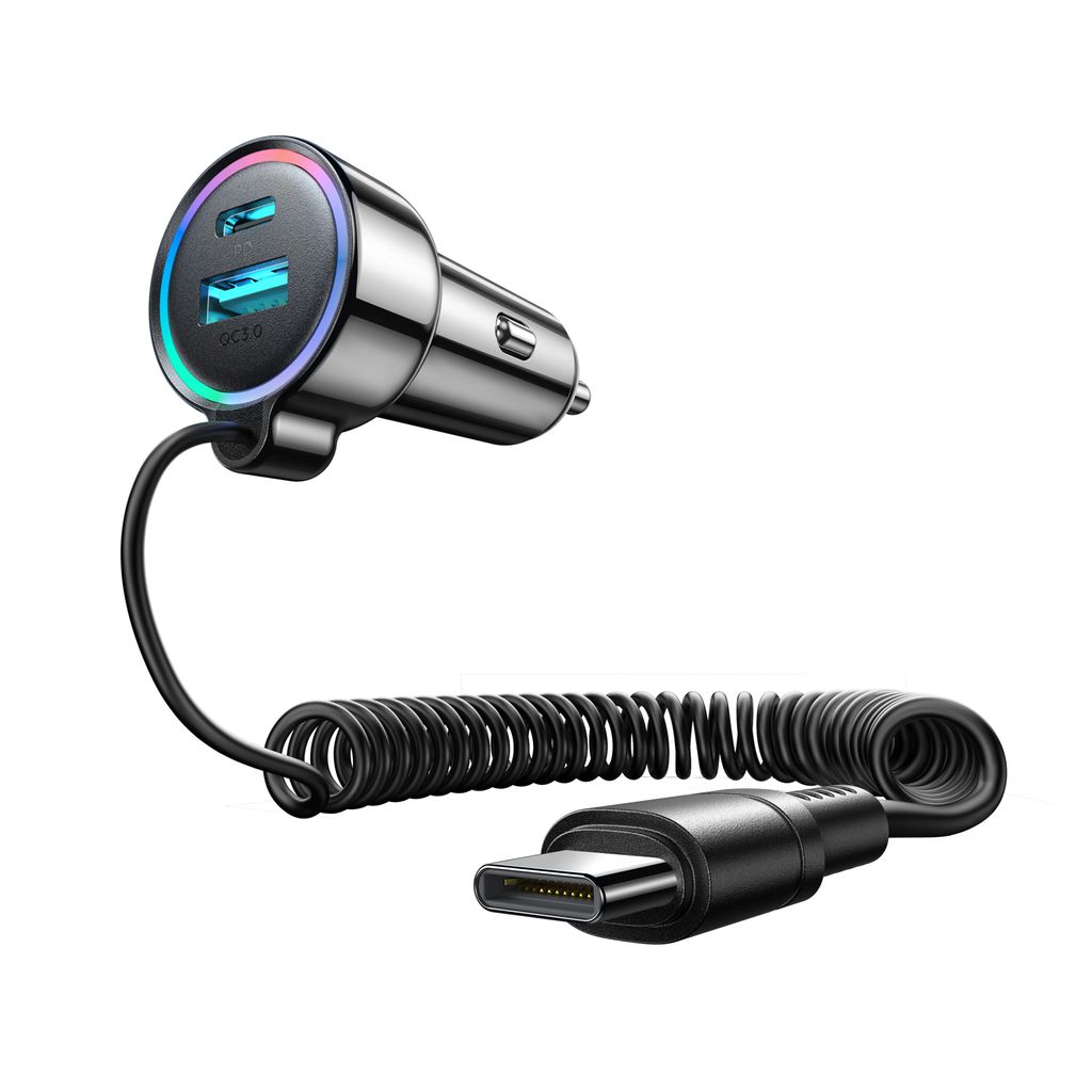 Joyroom JR-CL07 3-i-1 90W billaddare USB-C/USB-A portar med USB-C kabel – svart
