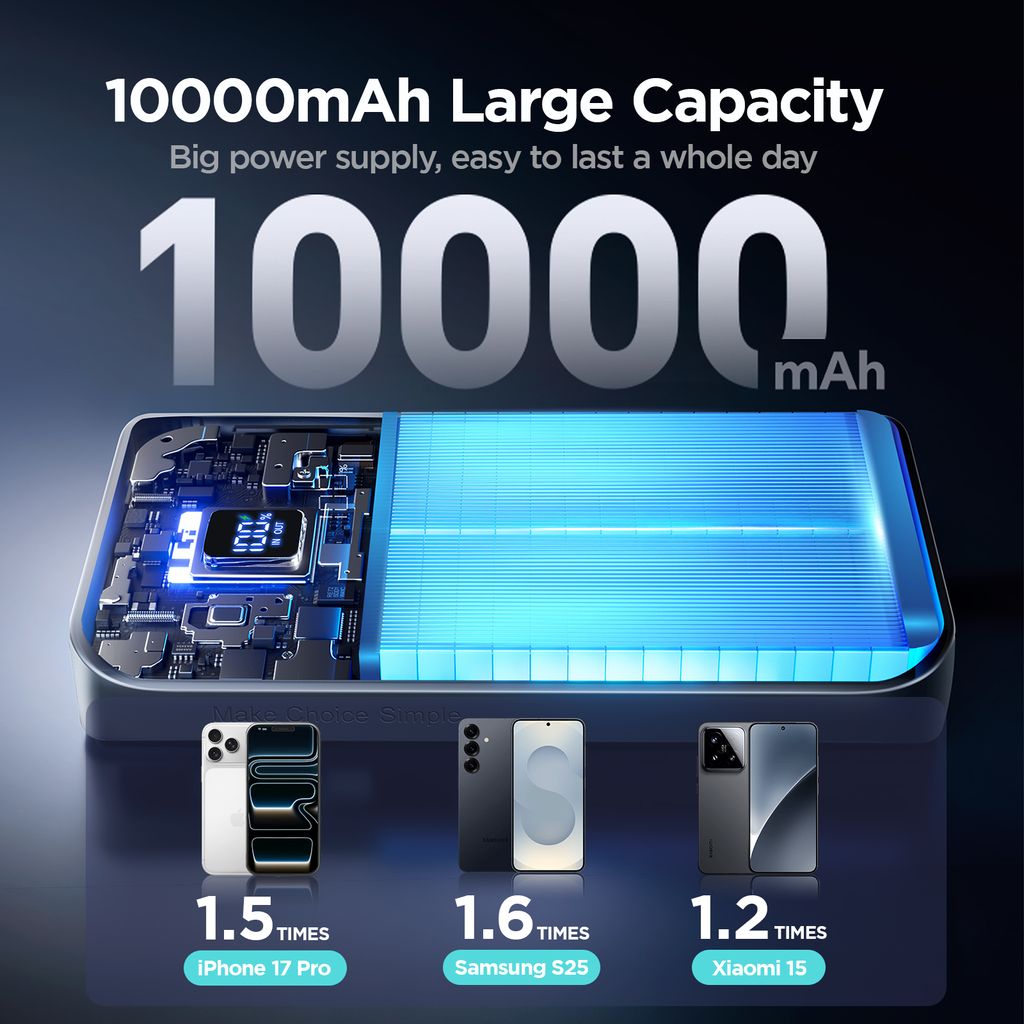 JOYROOM JR-QP191 Mini Powerbank 10 000 mAh med 22,5 W hurtiglading - Svart