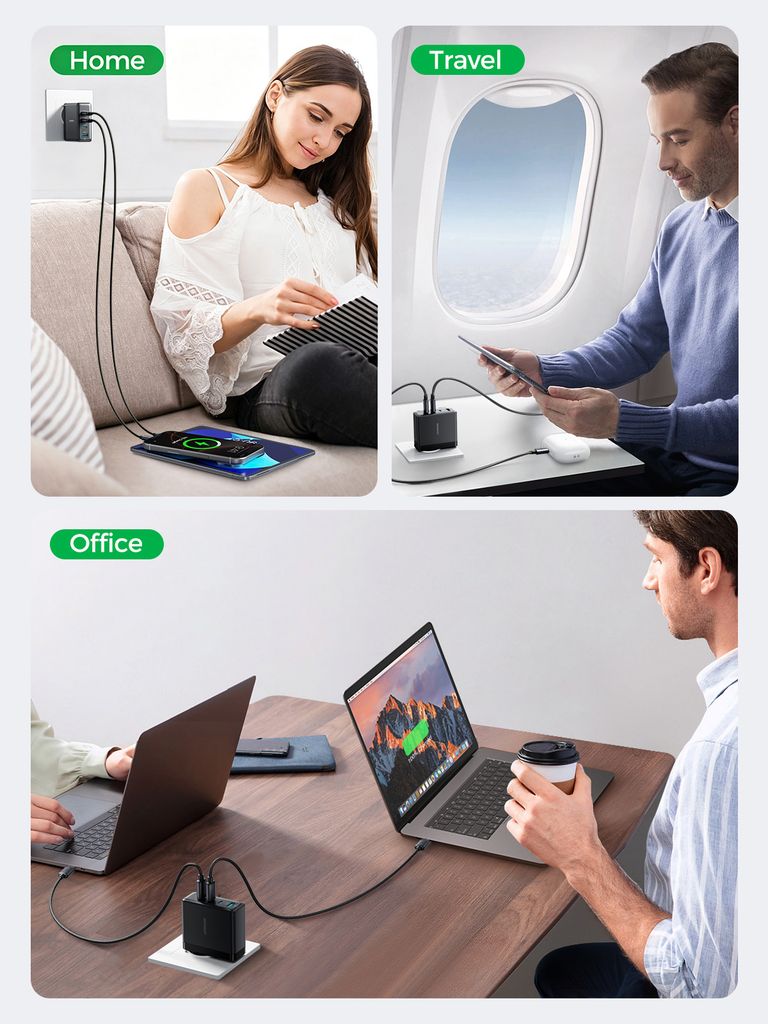 Joyroom 100W GaN Moniporttipikalaturi USB-C-kaapelilla 240W, 2m – Musta