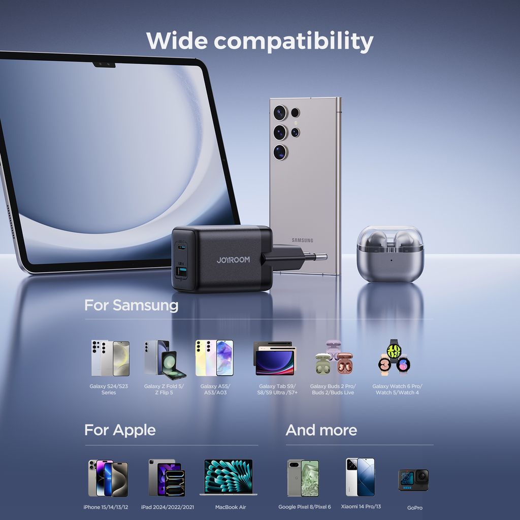 Joyroom JR-TG8 45W USB-A/USB-C wandlader GaN – Zwart