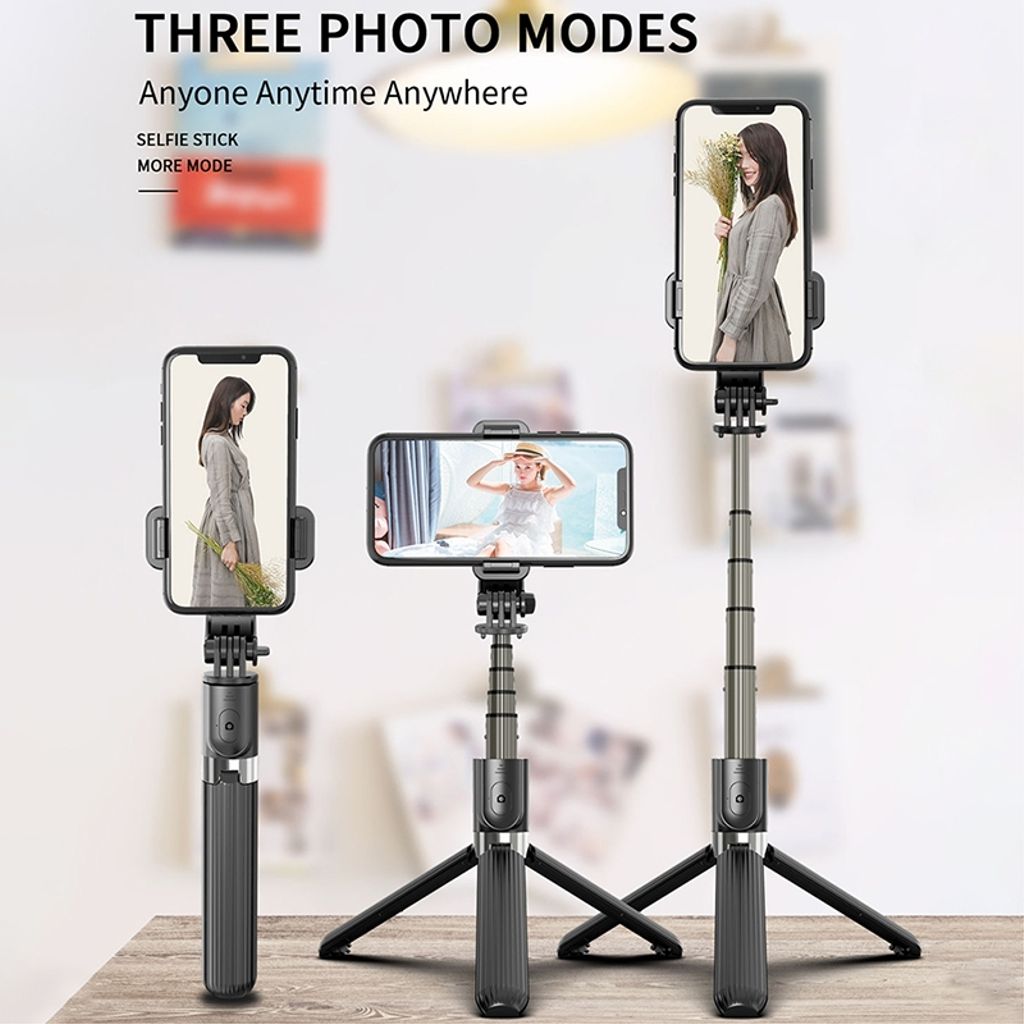 Vikbar Bluetooth Selfiepinne & stativ i aluminiumlegering, 86cm – svart