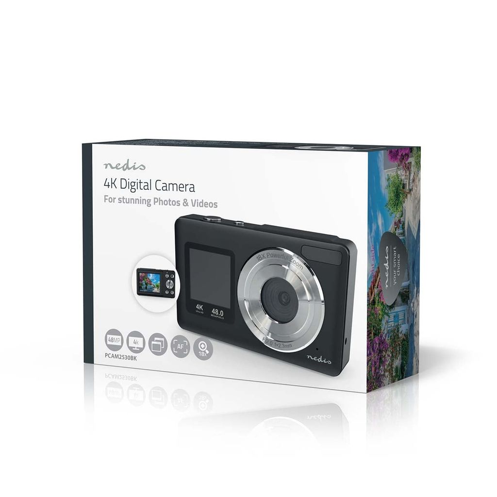 Nedis digitalt fotokamera med dobbelt skærm 48 MPixel/4K@30fps/5 MPixel CMOS - sort