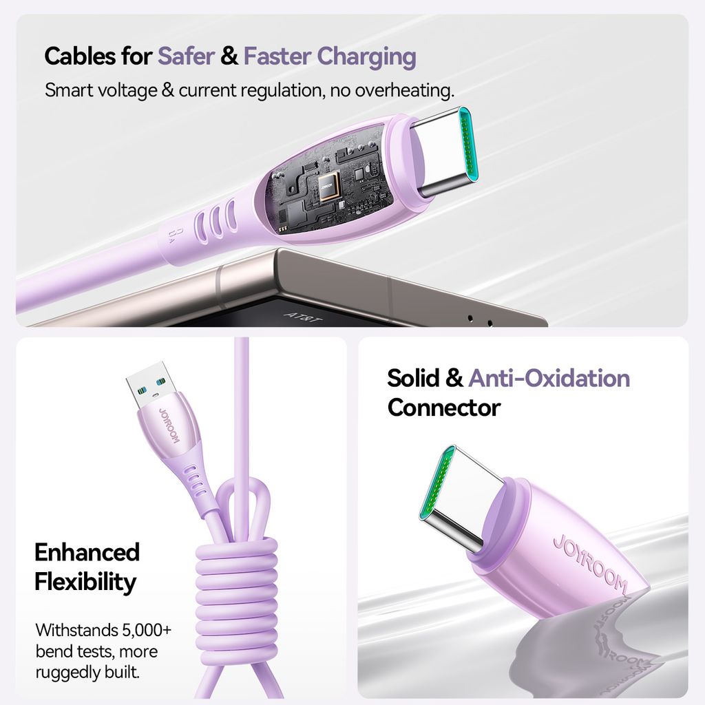 Joyroom S-A59 hurtigladekabel USB-A til USB-C 1,2m – Lilla