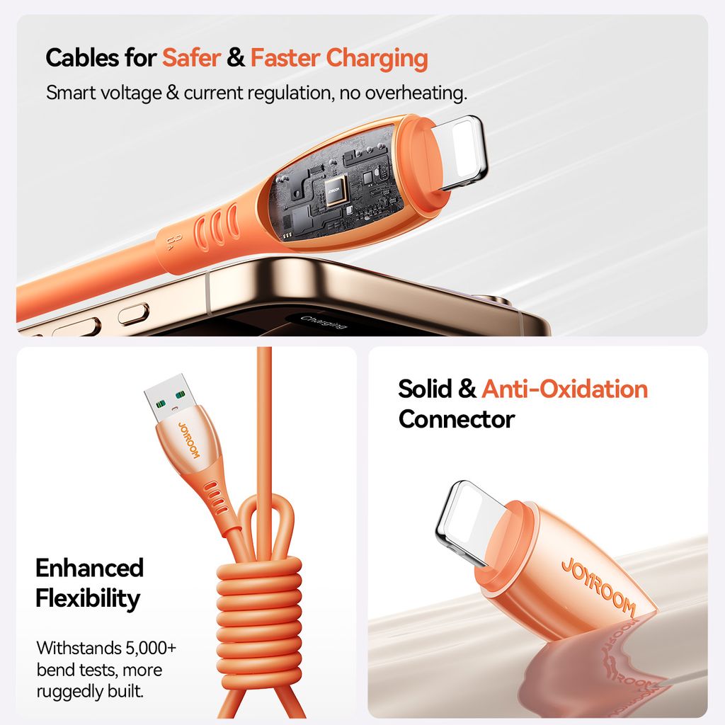 Joyroom S-A59 USB-A til Lightning hurtigladekabel 1,2m – oransje