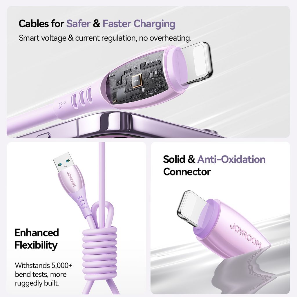 Joyroom S-A59 3A hurtigladekabel USB-A til Lightning 1,2m – Lilla