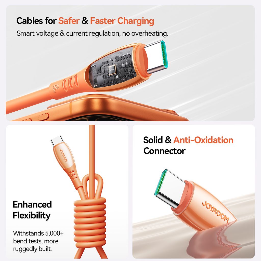 Joyroom S-A59 hurtigladekabel USB-C til USB-C 1,2 m – Oransje