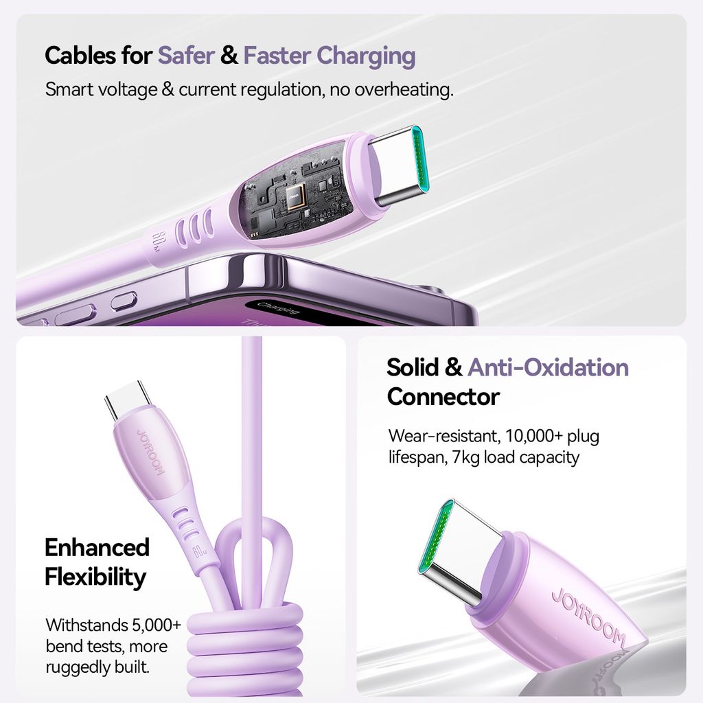 Joyroom S-A59 hurtigladekabel USB-C til USB-C 60W – lilla