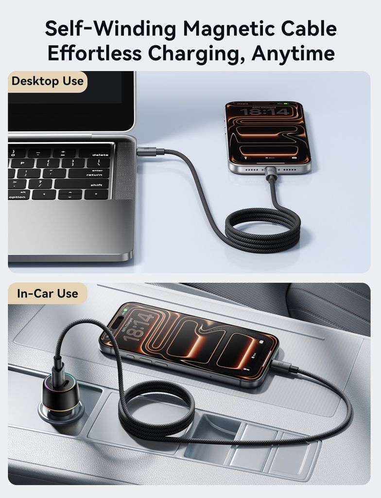 Joyroom MagEase 100W magneettinen itsekelautumiskaapeli USB-C - USB-C, 1,2 m
