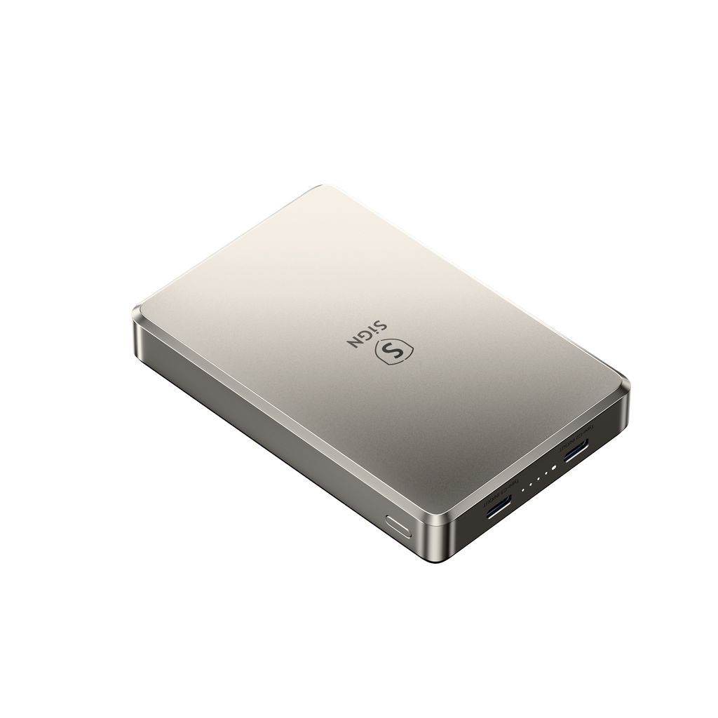 SiGN ultratynn magnetisk powerbank 10000mAh, 22,5W – Titan