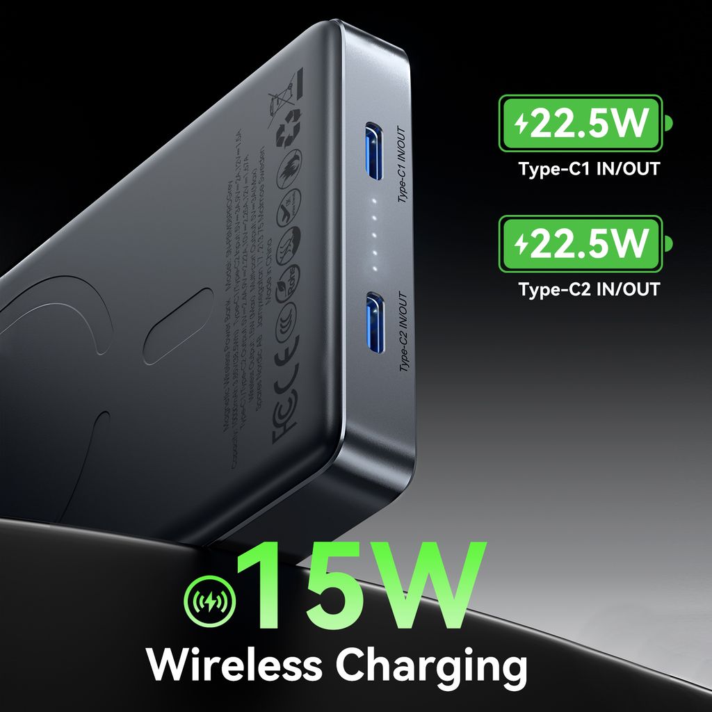 SiGN Ultratunn Magnetisk Powerbank 10000mAh, 22.5W – Grå