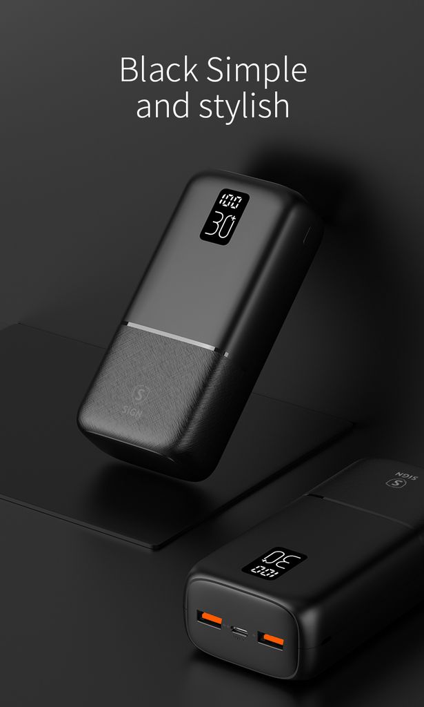 SiGN-varavirtalähde 22,5 W, 30 000 mAh, USB-C ja USB-A