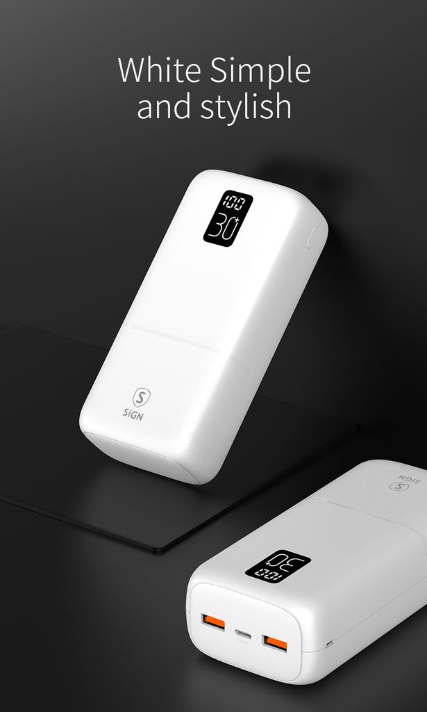 SiGN Varavirtalähde 22,5 W 30 000 mAh USB-C ja USB-A - Valkoinen