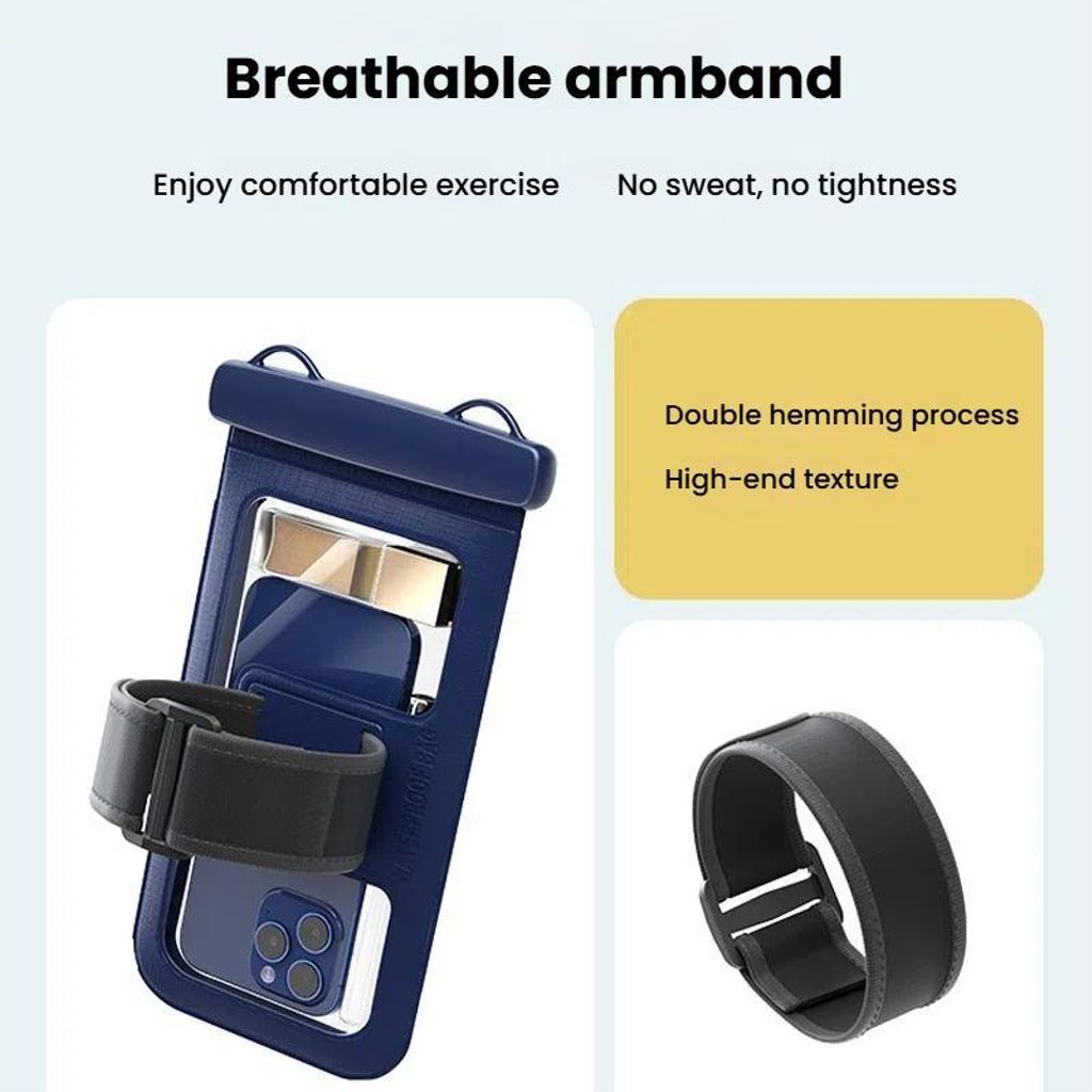 Universal IPX8 vandtæt etui til mobiltelefoner med armbånd – marineblå