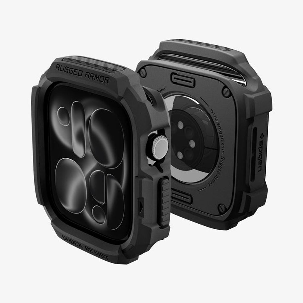 Spigen Apple Watch 12 (46mm) kuori Rugged Armor - Musta