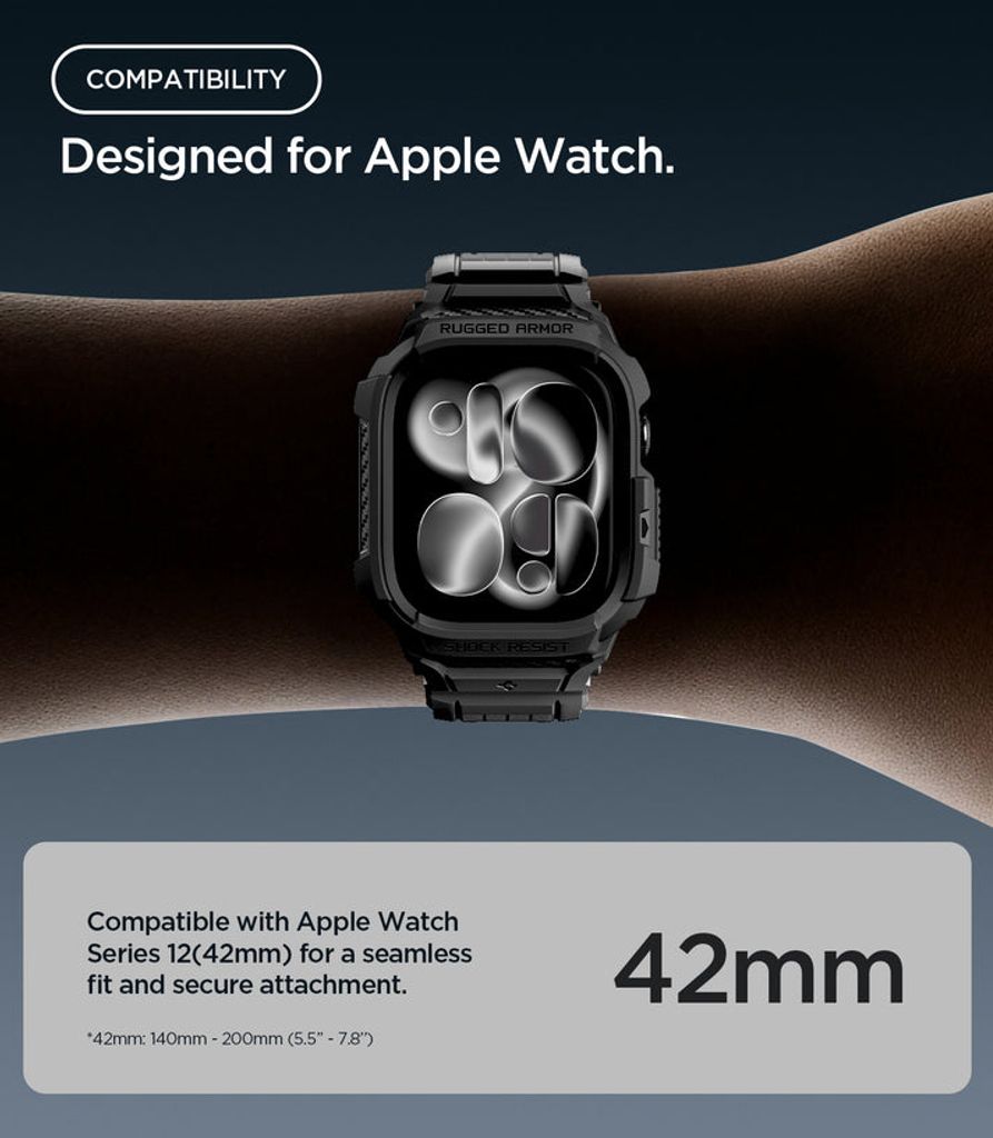 Spigen Apple Watch 12 (42mm) Kellonranneke & Kuori Rugged Armor Pro - Musta