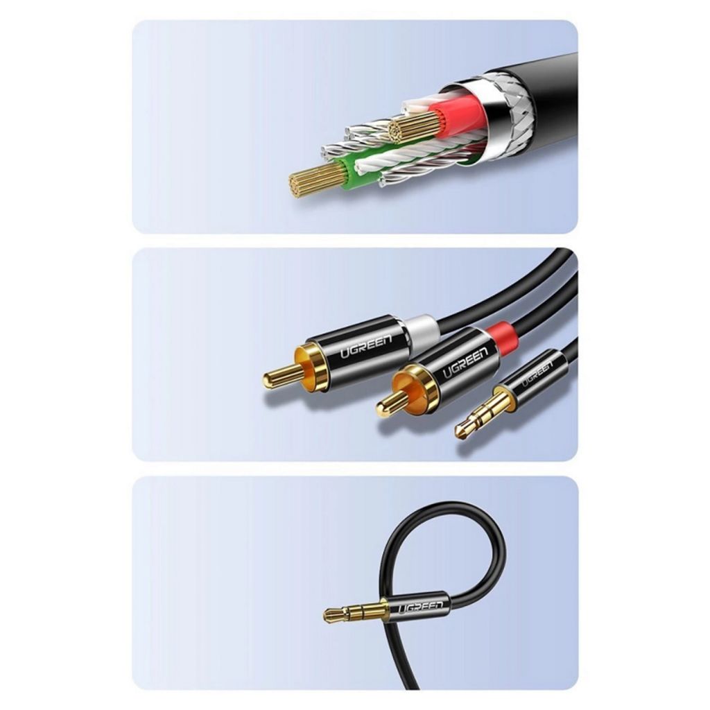 UGREEN AV116 3.5 mm till 2 x RCA ljudkabel, 1 m – svart