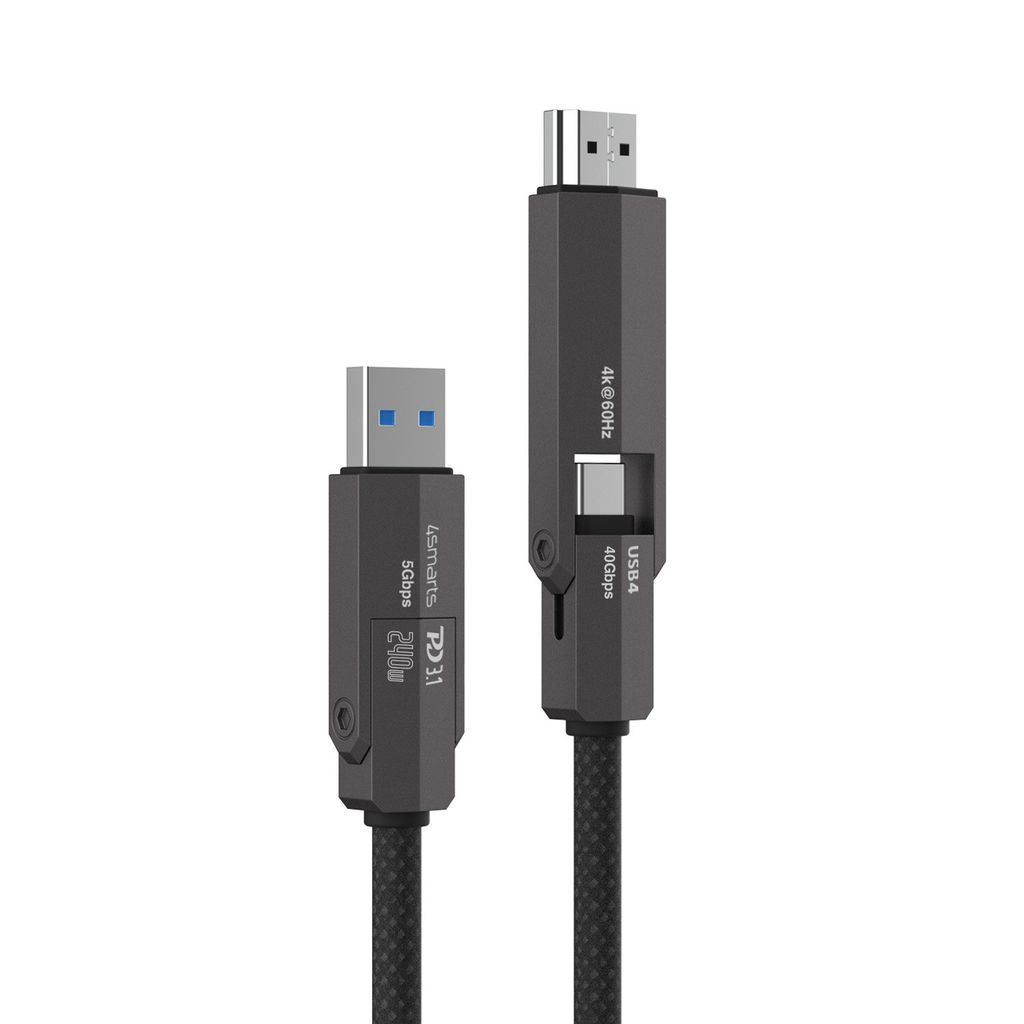 4Smarts ComboCord USB4/USB-C till HDMI/USB-C kabel 240W, 1.5 m – svart