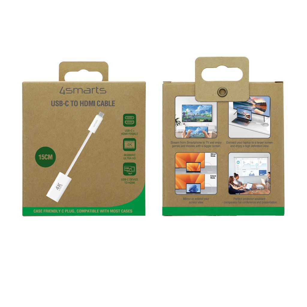 4Smarts Adapter USB-C til HDMI Hun, 15cm - Hvid