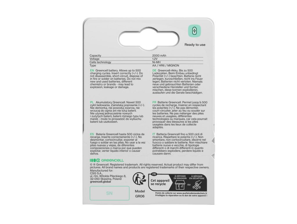 Green Cell Laddningsbara AA Batterier 2000mAh, 1.2V, 2-pack