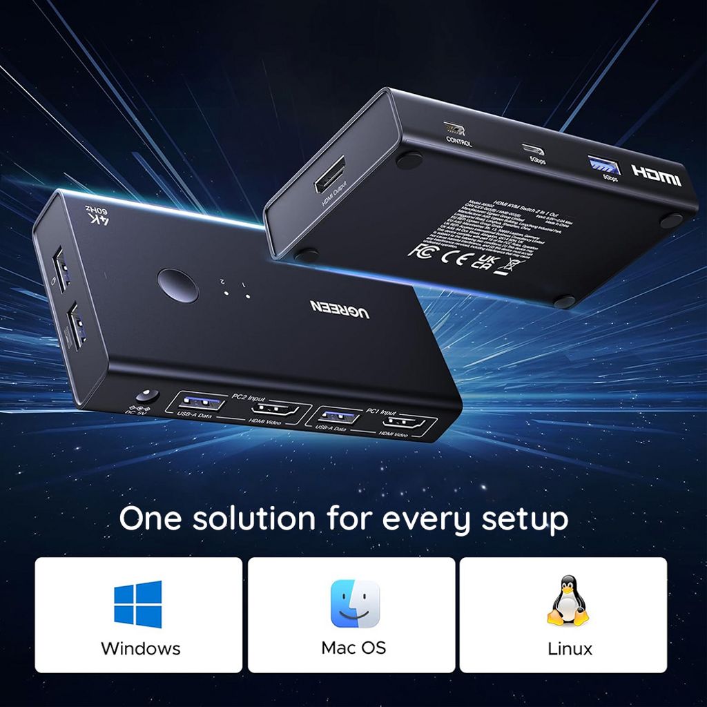 UGREEN AK502 HDMI-switch med 3x USB-C - Sort