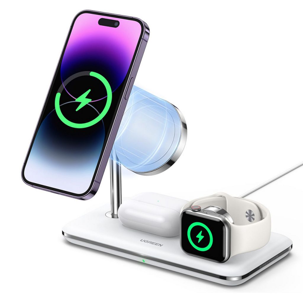 Ugreen CD278 3-i-1 trådløs lader for iPhone/Apple Watch/AirPods - hvit