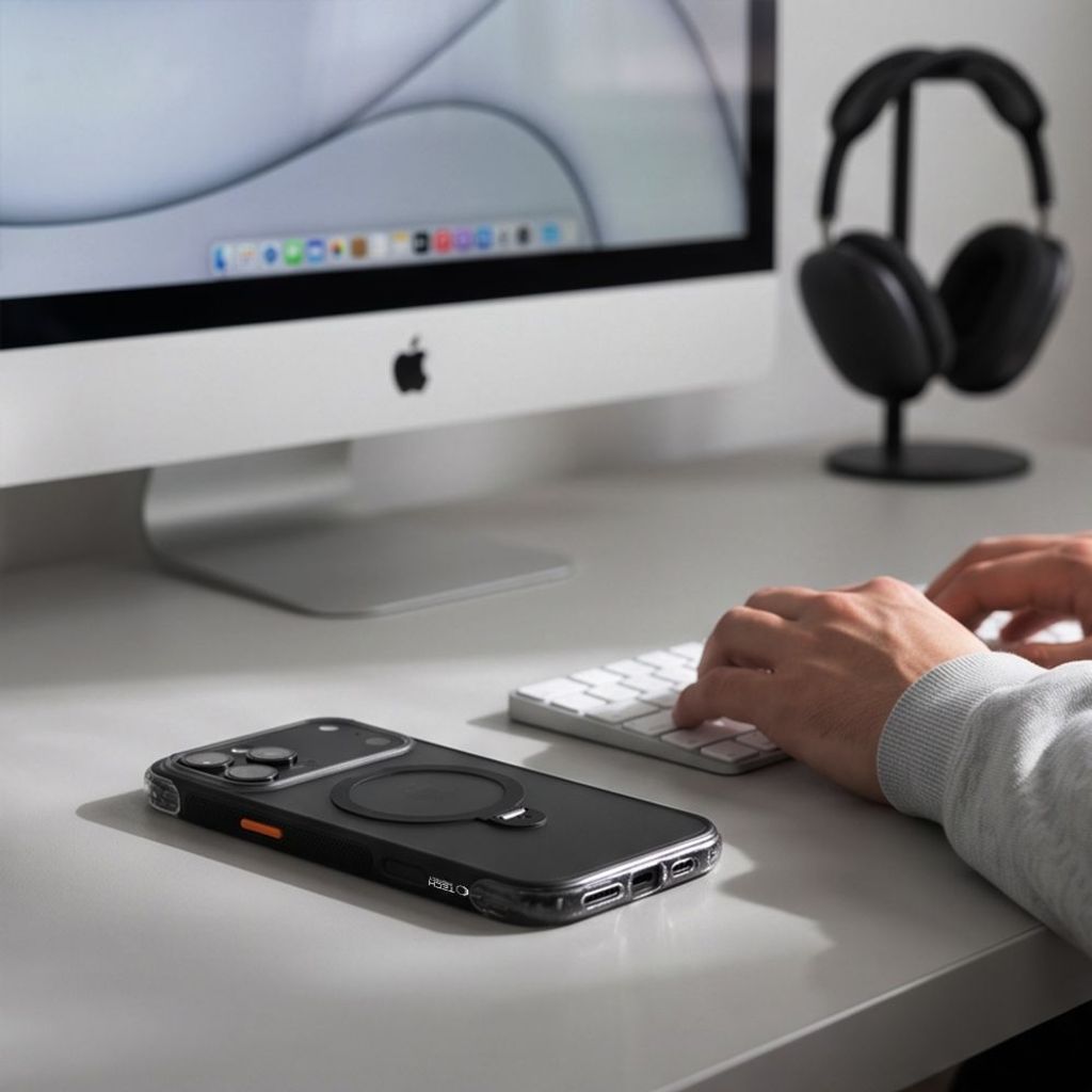 Tech-Protect MagAir Stand MagSafe CC -kuori till iPhone 18 Pro/17 Pro - Musta