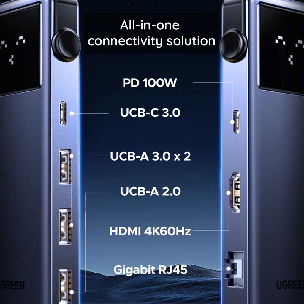 Ugreen CM888 USB-C-keskitin Uno 6in1 HDMI:llä, USB-C:llä, 3x USB-A:lla, RJ45:llä - harmaa