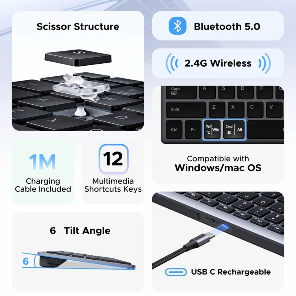 UGREEN K552 trådløst tastatur Bluetooth / WiFi 2.4G - sort