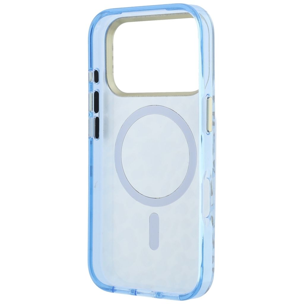 Guess Leopard Glitter Triangle Logo MagSafe -kuori iPhone 17 Pro Max/18 Pro Max:lle - Sininen