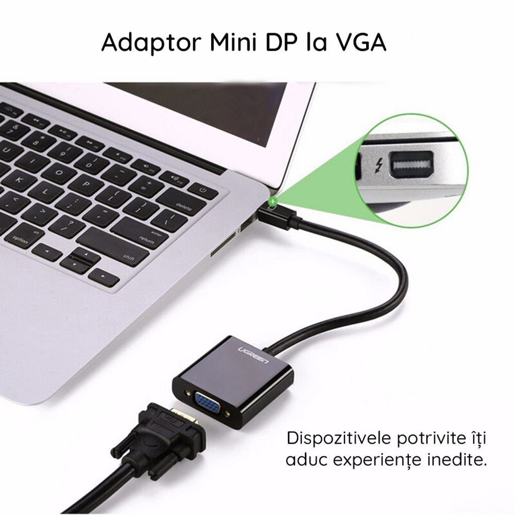 UGREEN Mini DisplayPort til VGA-adapter – svart