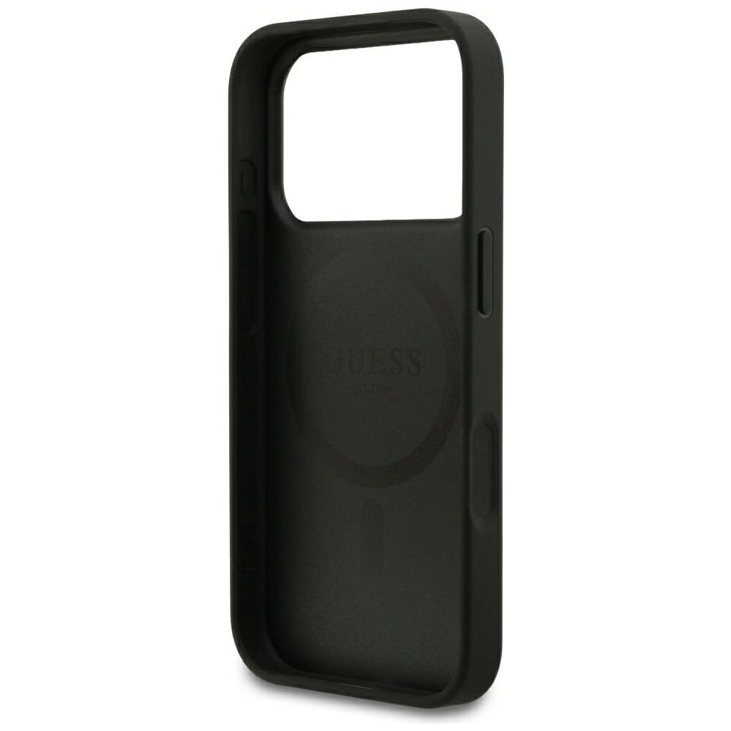 Guess Grained Gold Ring MagSafe -kuori  iPhone 18 Pro Max/17 Pro Max:lle - Musta