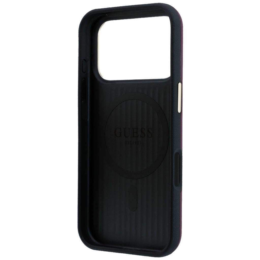 Guess Perforated 4G Gold Logo Magsafe -kuori iPhone 18 Pro Max:lle - Burgundi