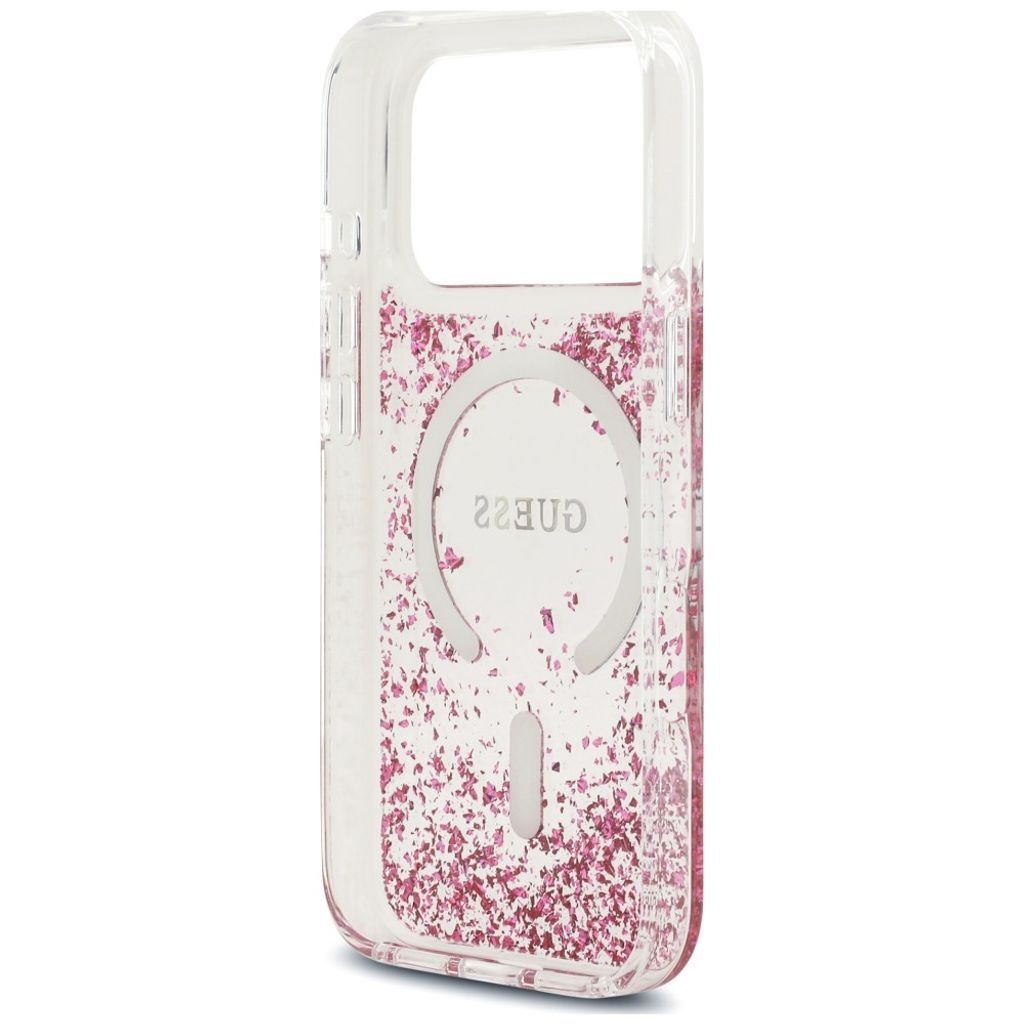 Guess Resin Glitter MagSafe -kuori  iPhone 18 Pro Max:lle - Vaaleanpunainen