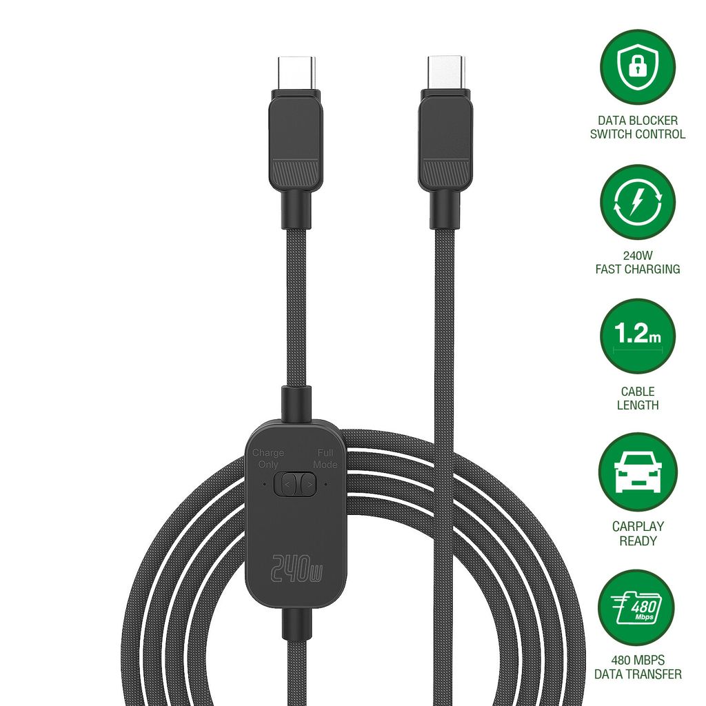 4Smarts PrivacyCord USB-C-kabel 240W, 1,2m - Svart