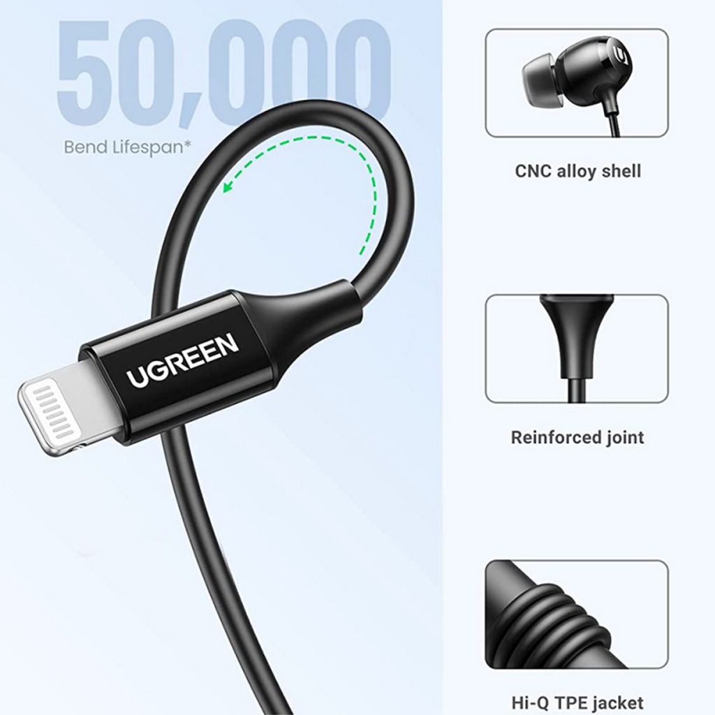 UGREEN 30631 lightning in-ear-hodetelefoner – svart