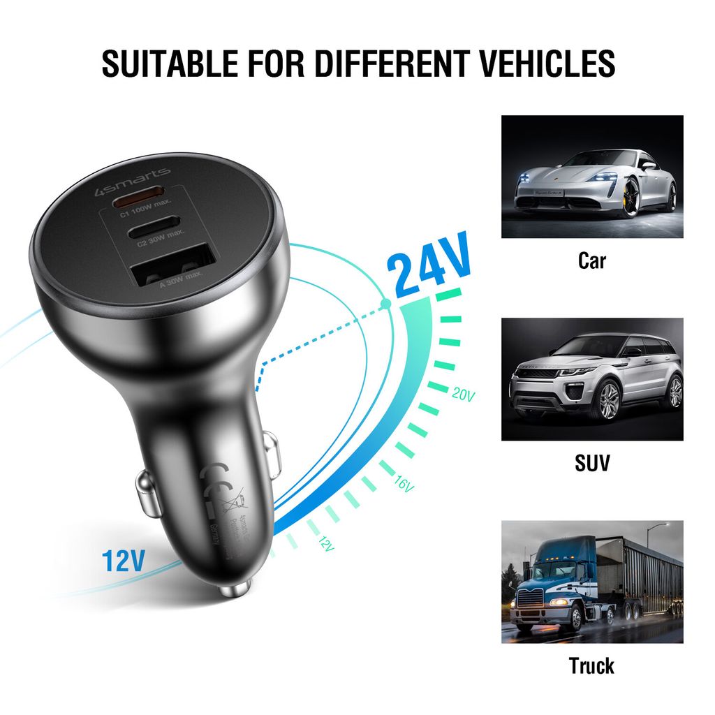 4Smarts VoltRoad Ultimate Biloplader 160W USB-C/USB-A - Sort