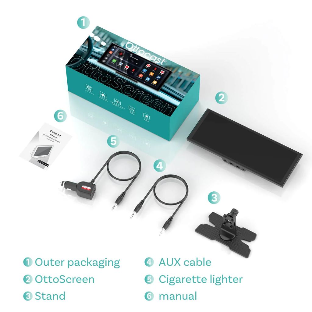 Ottocast ScreenFlow bærbar bilskærm 11,4" med CarPlay og Android Auto