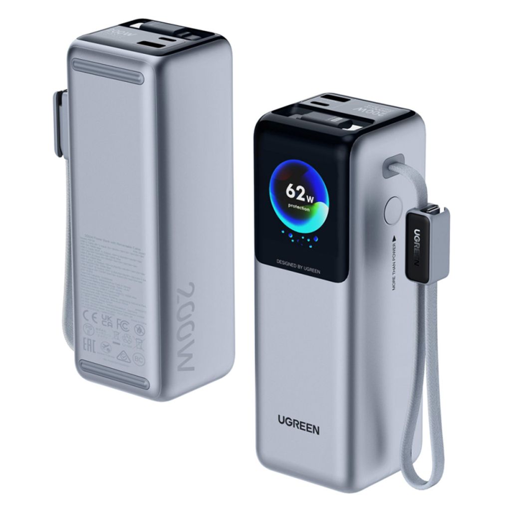 Ugreen PB728 powerbank 25000mAh 200W QC/PD met USB-C-kabel - grijs