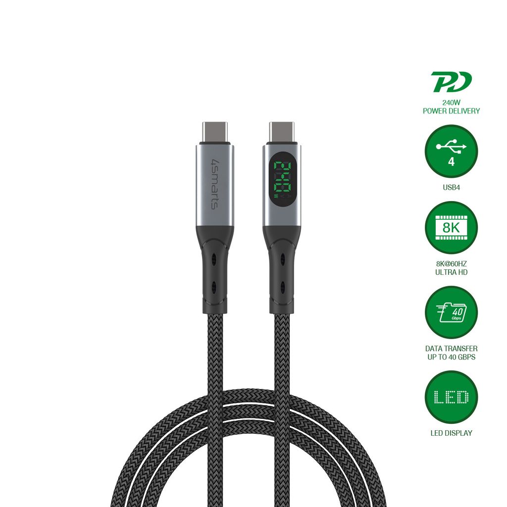 4Smarts DigitCord Enterprise 240W USB-C-kabel 1,5m – svart