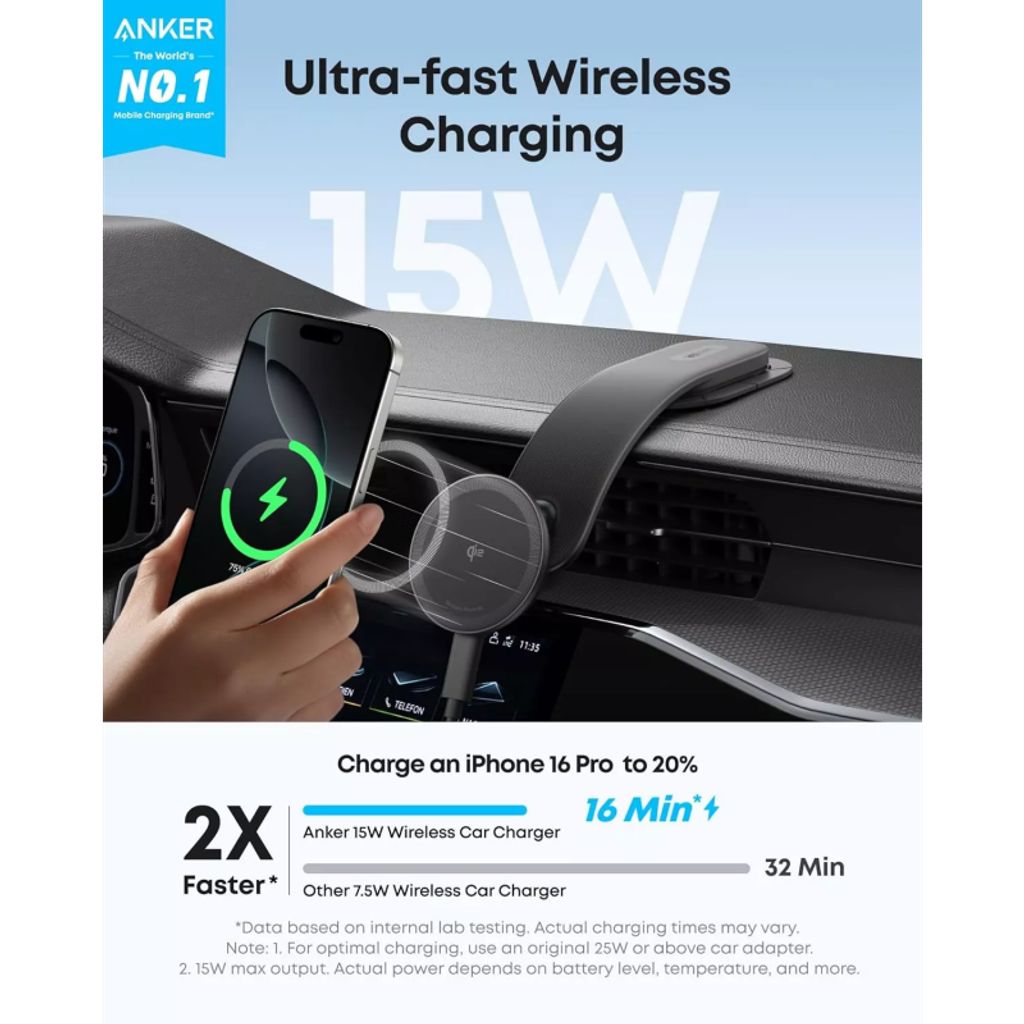 Anker Nano trådlös billaddare 15W till instrumentbrädan – svart