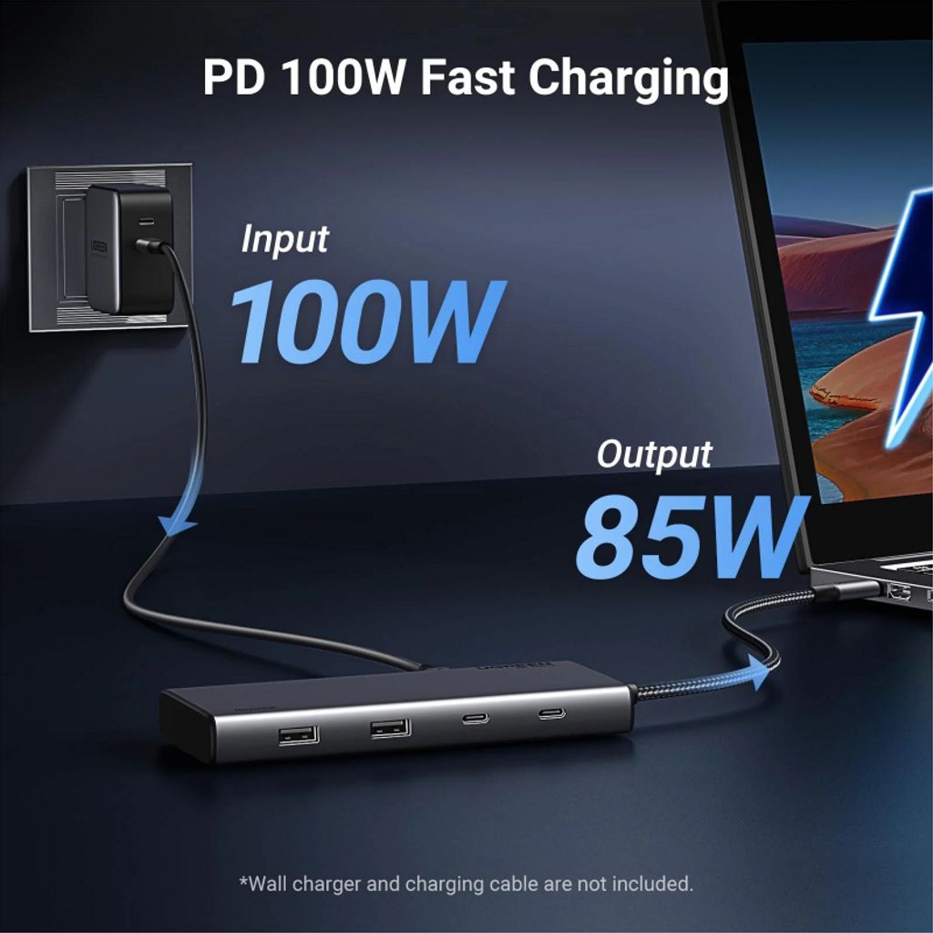 UGREEN Revodok 308 CM639 USB-C-hub med USB-A/USB-C/DisplayPort/HDMI – Grå