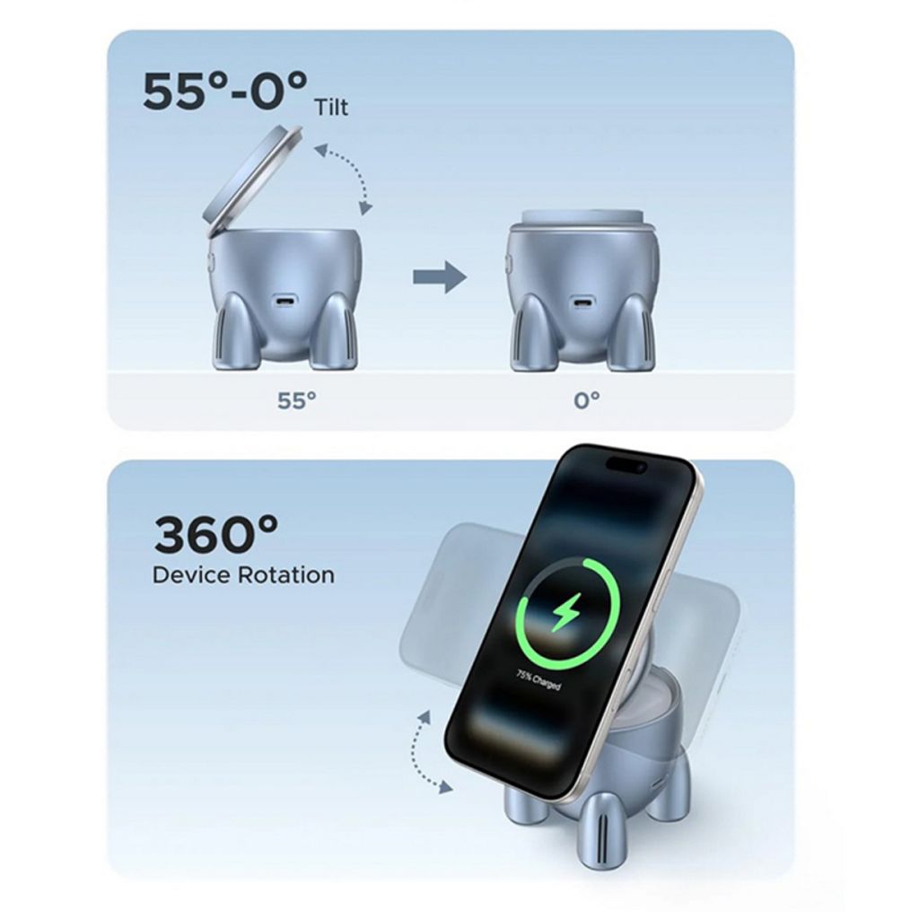 Ugreen W713 trådløs ladestation 2-i-1, 25W – blå