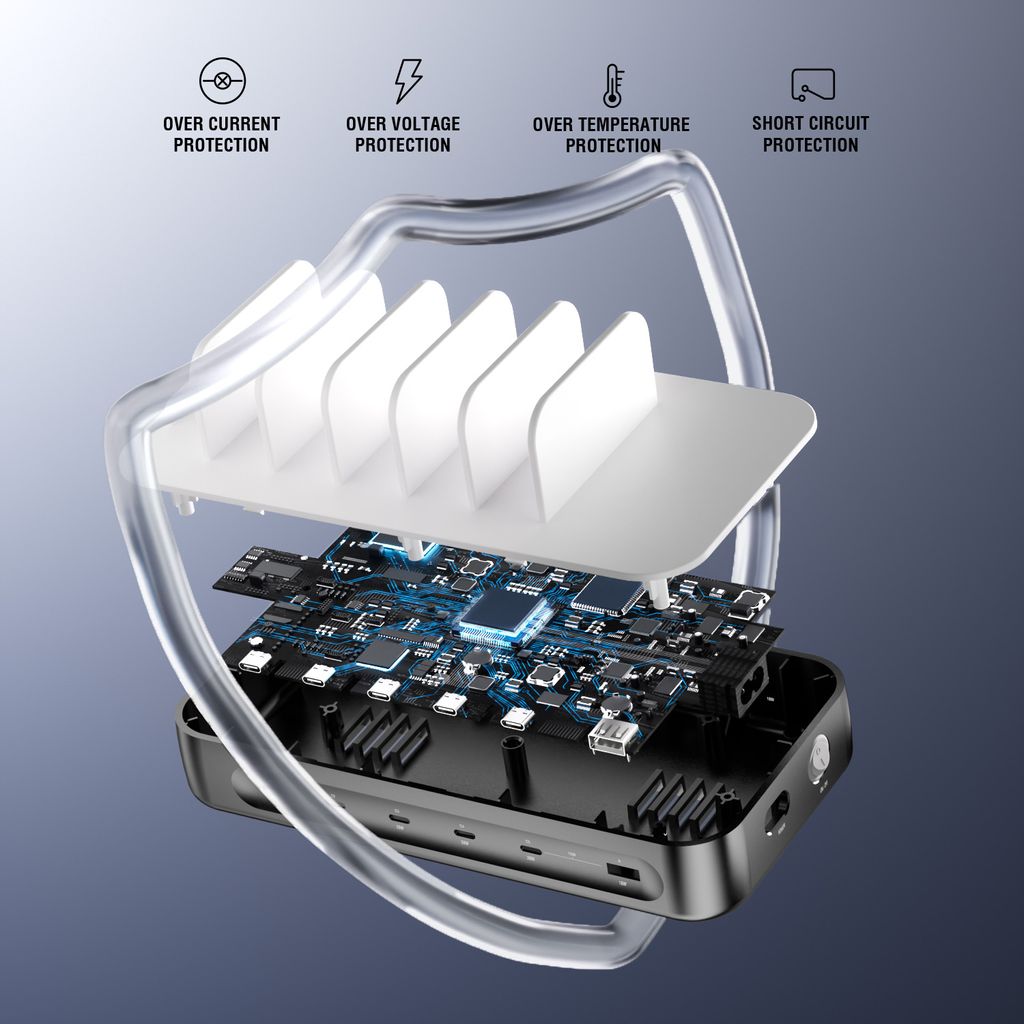 4smarts Team Laddstation 100 W – 5 USB-C + 1 USB-A med 6 kablar