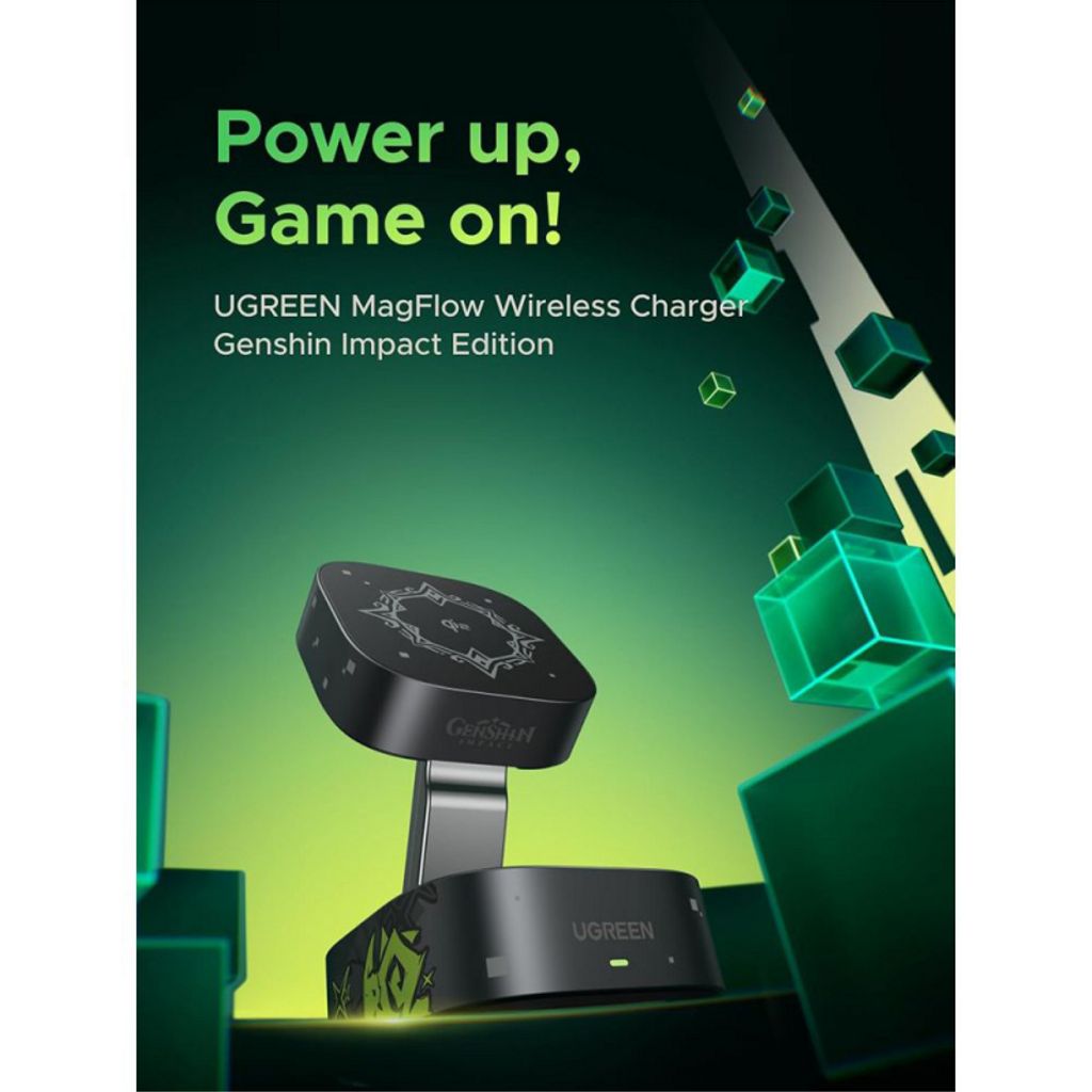 UGREEN Genshin Impact Edition W702 2-i-1 trådløs lader – svart